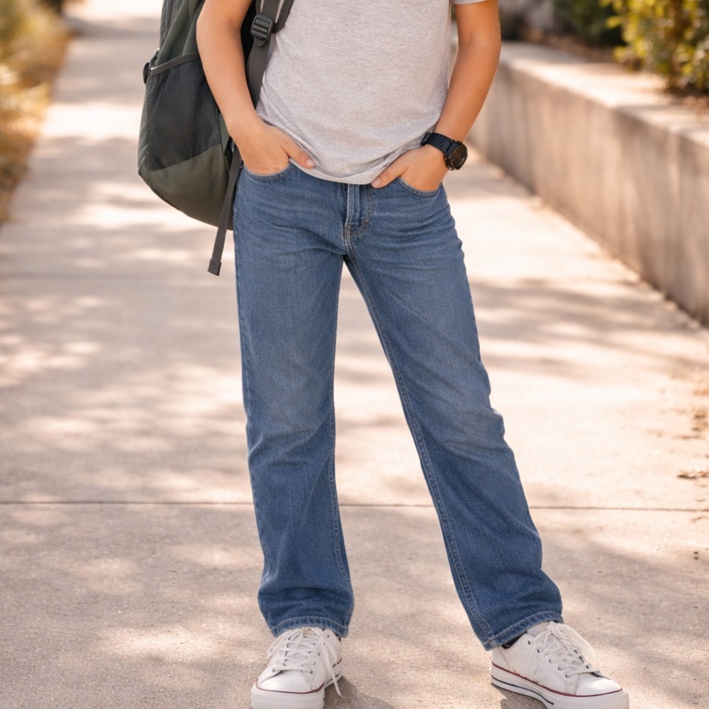 Boys Size 12 Adjustable Waist Straight Leg Jeans Medium Wash